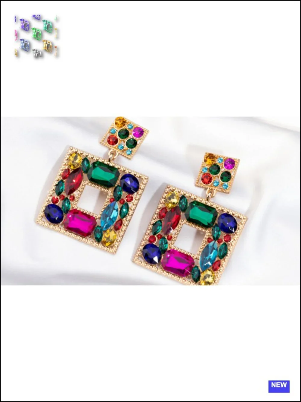 Rhinestone Square Statement Dangle Earrings Hypoallergenic Gold Plated Crystal